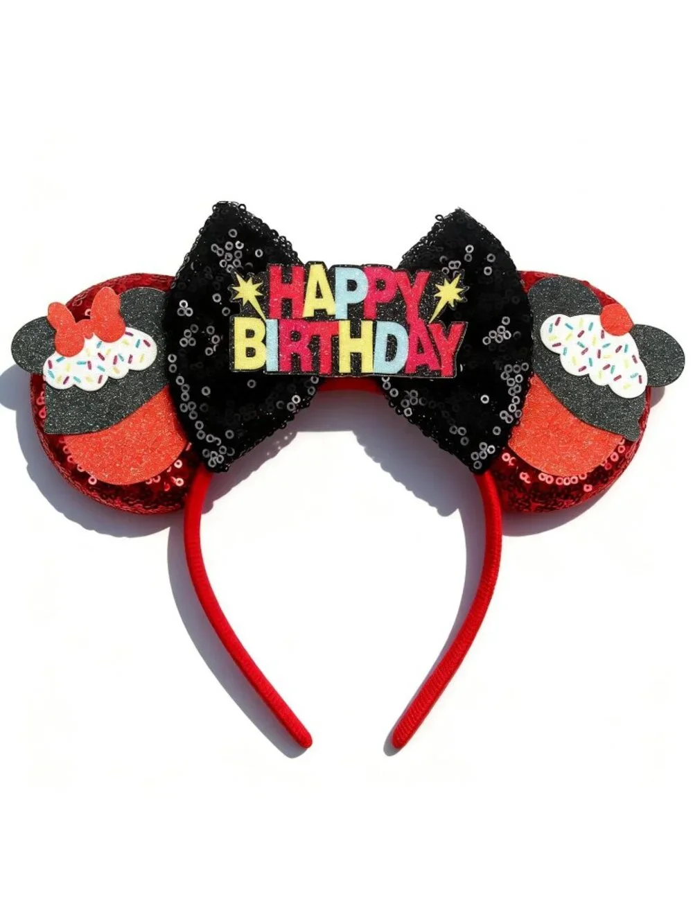 Women Orange Polyester Sparkle Sequins Mickey Mouse Hair Bow Handmade Headband